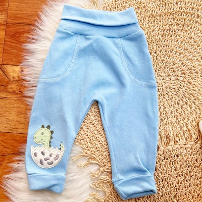 Kit 3 Calças - Dino Baby - Azul Bebê, Off White e Verde